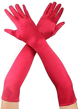 CEYLAN ADAM Nessiworld  Kırmızı Renk Dirseğe Kadar Uzun Kumaş Eldiven 40 cm