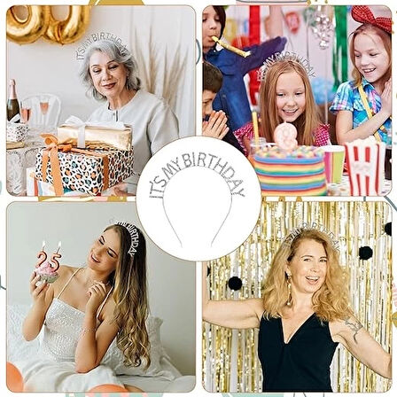 CEYLAN ADAM    Kristal Taşlı Gümüş Renk İt&amp;#39;s My Birthday Yazılı Doğum Günü Parti Tacı 14x16 cm