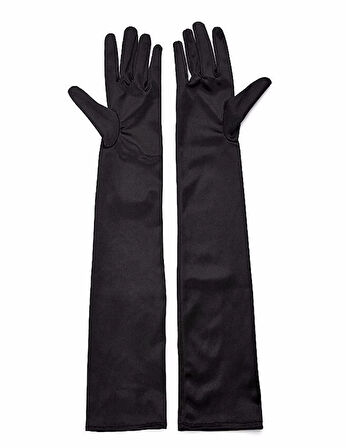 CEYLAN ADAM     Siyah Renk Likralı Dirseğe Kadar Uzun Kumaş Eldiven 40 cm