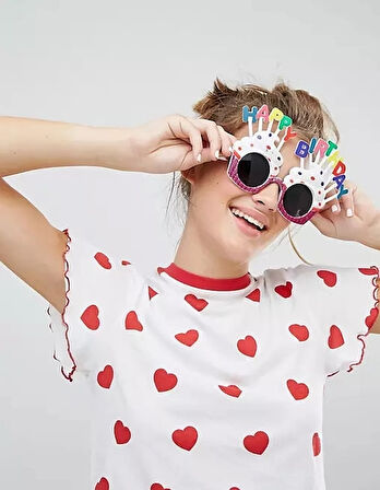 CEYLAN ADAM   Happy Birthday Yazılı Beyaz Fuşya Renk Parti Gözlüğü 12x7 cm