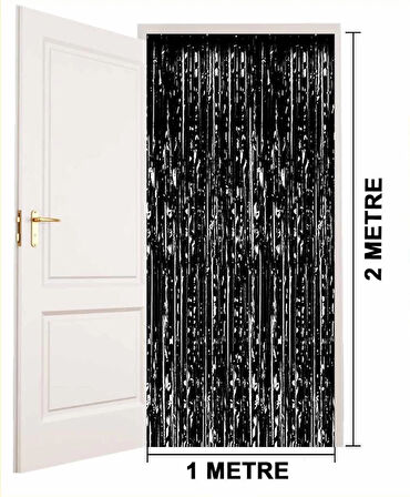 CEYLAN ADAM   Siyah Renk Ekstra Metalize Parlak Saçaklı Arka Fon Perde İthal A Kalite 1x2 Metre