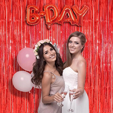 CEYLAN ADAM     Kırmızı Renk Ekstra Metalize Parlak Saçaklı Arka Fon Perde İthal A Kalite 1x2 Metre