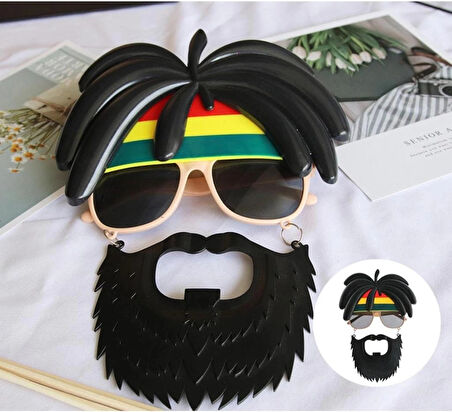 CEYLAN ADAM     Rasta Peruklu Rasta Sakallı Bob Marley Bıyıklı Parti Gözlüğü 27x18 cm
