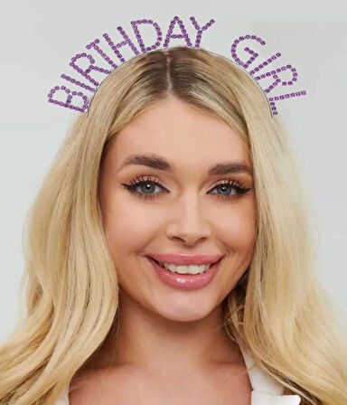 CEYLAN ADAM   Mor Renk Kristal Taşlı Parlak Birthday Girl Yazılı Taç 16x17 cm