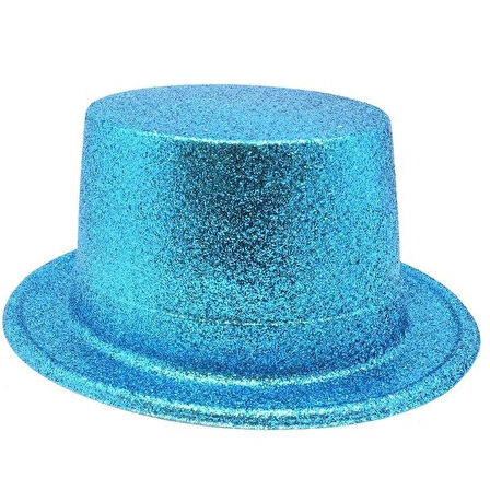 CEYLAN ADAM     Floresan Mavi Renk Simli Uzun Fötr Melon Şapka 12 cm