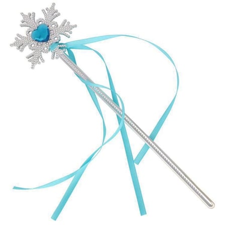 Mey İthalat® Kar Taneli Mavi Kalp Taşlı Saten Kurdeleli Karlar Ülkesi Elsa Asası Sopası 34cm