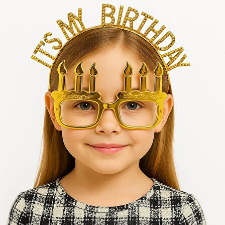 CEYLAN ADAM   İt&amp;#39;sMyBirthdayYazılıTaçveMumŞekilliGözlükSetiAltınRenk