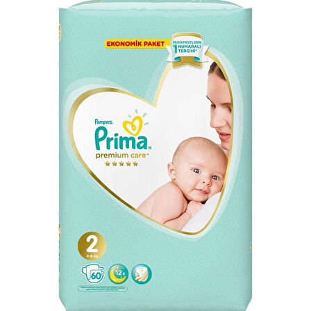 CEYLAN ADAM   Prima Premium Care Bebek Bezi Ekonomik Paket 2 Beden 60 Adet