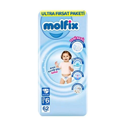 CEYLAN ADAM   Molfix Bebek Bezi Ultra Fırsat Paketi 6 Beden 15+ Kg 62 Adet