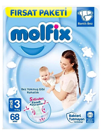 CEYLAN ADAM   Molfix Bebek Bezi Fırsat Paketi 3 Beden 4-9 Kg 68 Adet