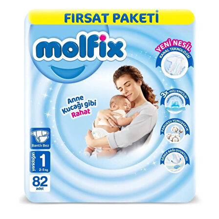 CEYLAN ADAM   Molfix Bebek Bezi Fırsat Paketi 1 Beden 2-5 Kg 82 Adet