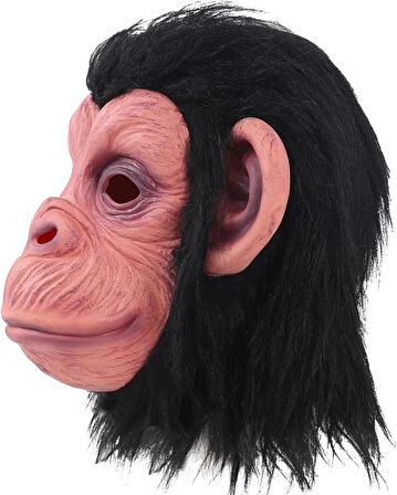 CEYLAN ADAM   Siyah Saçlı Kafaya Tam Geçmeli Lateks Şempanze Maskesi - Lateks Maymun Orangutan Goril Maske Et Maske