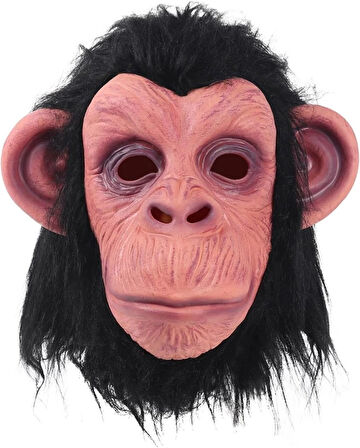 CEYLAN ADAM   Siyah Saçlı Kafaya Tam Geçmeli Lateks Şempanze Maskesi - Lateks Maymun Orangutan Goril Maske Et Maske