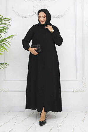 Siyah Boydan Gizli Fermuarlı Cepli Rabia Ferace Mf-1709