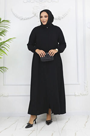 Siyah Boydan Gizli Fermuarlı Cepli Rabia Ferace Mf-1709