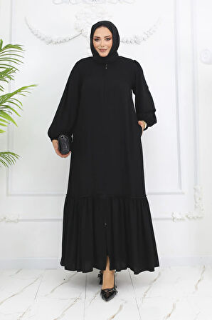 Siyah Altı Büzgülü Ferace & Elbise Mf-2237