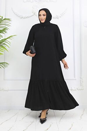 Siyah Altı Büzgülü Ferace & Elbise Mf-2237