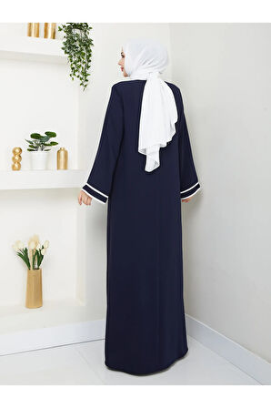 Lacivert Dubai İpeği Biyeli Ferace Mf-2269