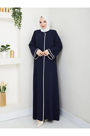 Lacivert Dubai İpeği Biyeli Ferace Mf-2269