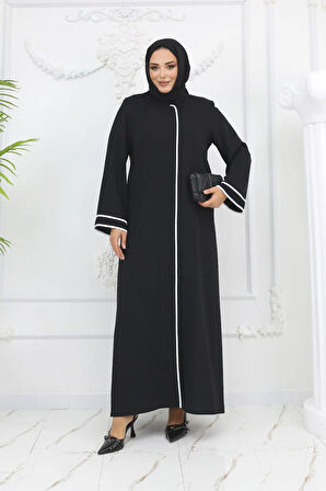 Siyah Dubai Ipeği Biyeli Ferace Mf-2269