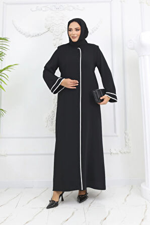 Siyah Dubai Ipeği Biyeli Ferace Mf-2269