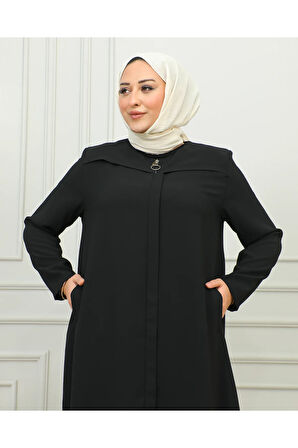 Tesettür Giyim Kadın Ferace - İthal Petek Kumaş - Siyah MF3017