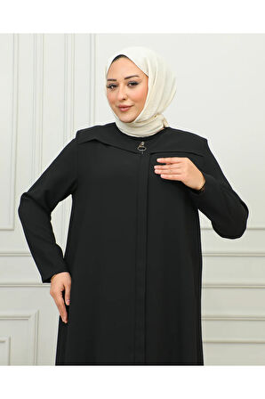 Tesettür Giyim Kadın Ferace - İthal Petek Kumaş - Siyah MF3017