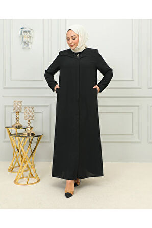 Tesettür Giyim Kadın Ferace - İthal Petek Kumaş - Siyah MF3017