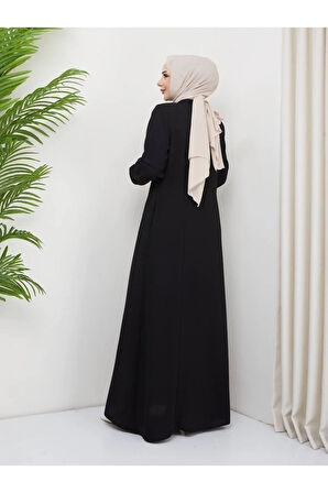 Siyah Hakim Yaka Fermuarlı Büyük Beden Şık Tasarım Spor Ferace Mf-4002