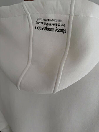 Üç İplik Kapşonlu Baskılı SweatShirt - Beyaz