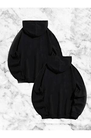 Örümcek Baskılı Sevgili Çift Kombini Kapüşonlu Sweatshirt - Hodie - Siyah