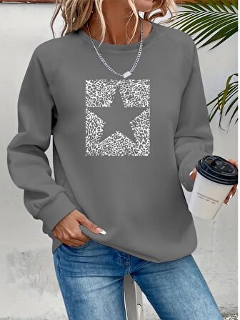 Kadın Uzun Kollu Bisiklet Yaka Desenli Viskon Iki Iplik Bluz