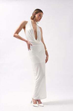 Şal Yaka Dekolte Maxi Elbise