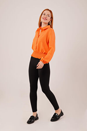 Bel Ve Bilek Lastikli Turuncu Bluz
