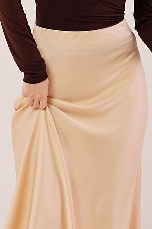 Çan Kesim Midi Krem Saten Etek