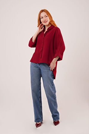 Yarasa Kol Rahat Kalıp Bordo Gömlek