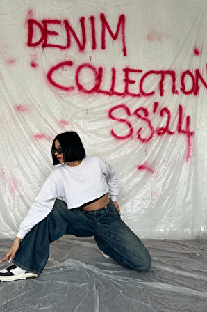 Lacivert Geniş Paça Jeans Pantolon