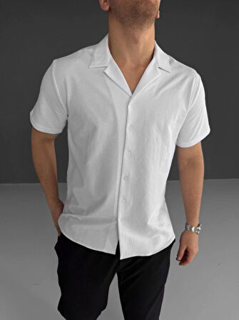 İki İplik Kumaş  Gömlek - Beyaz