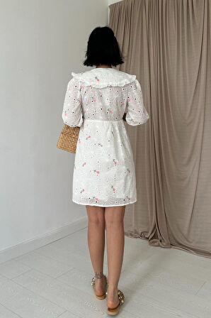 Pembe Bebe Yakalı Brode Elbise