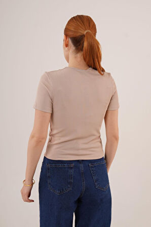 Kısa Kollu Yaka Detaylı Kaşkorse Taş Bluz