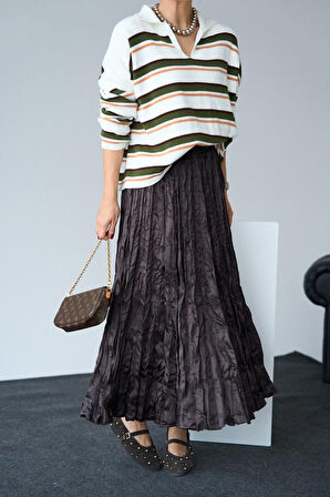 Saten Uzun Etek - KAHVE