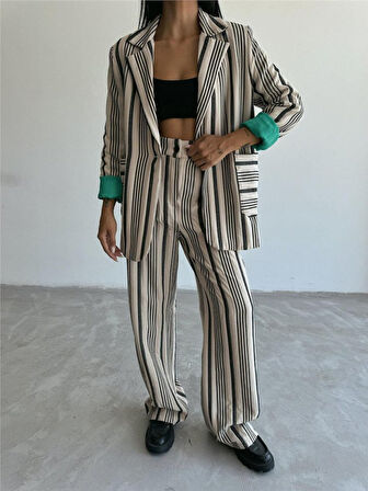 OTTOMAN ÇİZGİLİ CEKET-PANTOLON TK - Bej