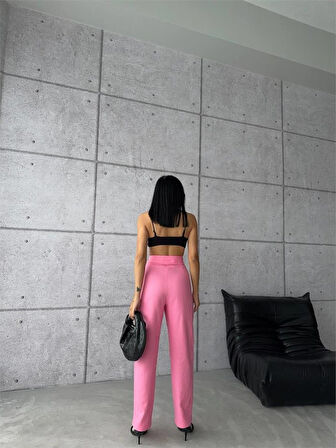 PANTOLON KAPALI CEP 3 DÜĞME DETAYLI - Pembe