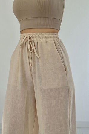 Bej Keten Pantolon