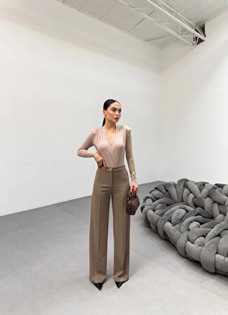 230 Gr Poly Viscose Lycra Metal Düğme Palazzo Pantolon