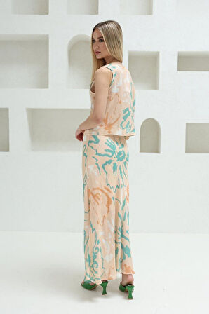 Bağcıklı Bluzlu Etek Takım - Pudra