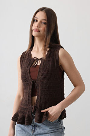 Önü Bağlamalı Yelek - Kahve