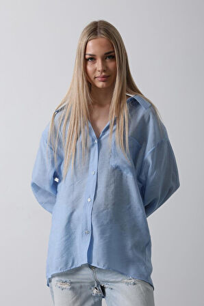 Cepli Oversize Gömlek - Koyu Mavi