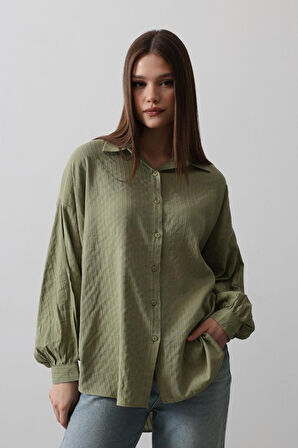 Çizgili Uzun Kol Gömlek - Haki