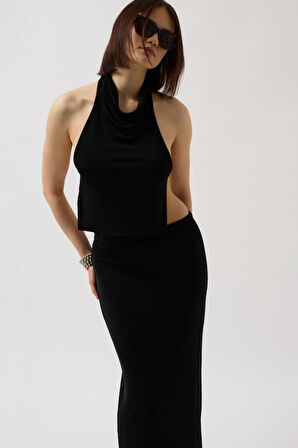 Parlak Kumaş Maxi Etek